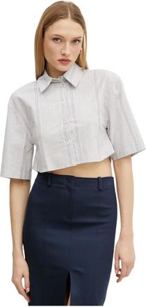 Patrizia Pepe Overhemden, Dames, Grijs, M, Katoen, Cropped Katoenen Shirt