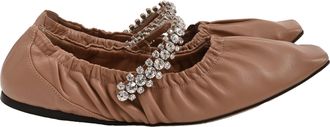 Jimmy Choo London Gai Crystal-Embellished Ballet Flats in Brown Leather
