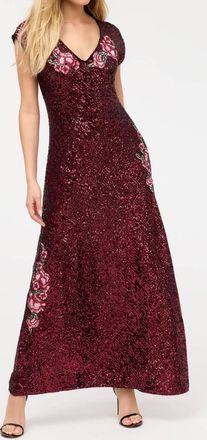 Johnny Was Sheri Sequin Midi Dress In Merlot-Deep Red