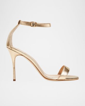 Manolo Blahnik Chaos Metallic Ankle-Strap Stiletto Sandals