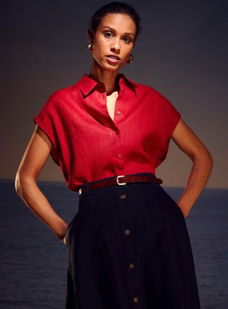 Contemporaine Womens Pure linen cap-sleeve shirt