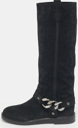 Casadei Black Suede Chain Detail Knee Length Boots