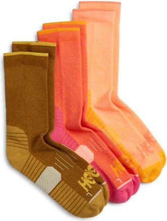 Hoka One One Run Assorted 3-Pack Crew Socks in Seed /Neon Cantaloupe at Nordstrom, Size Medium