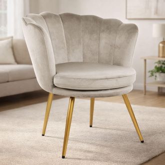 Genesis Flora Velvet Accent Chair Petal Back Plush Upholstered Modern Chair in Taupe | Size: 1 Seater