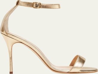 Manolo Blahnik Chaos Metallic Ankle-Strap Stiletto Sandals