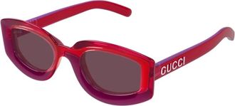 Gucci Stijlvolle zonnebril met groene lenzen - Dames - Zonnebrillen - Rood - 51 MM - Accessoires