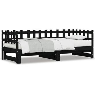 Berkfield Home Pull-out Day Bed Black 2x(80x200) cm Solid Wood Pine