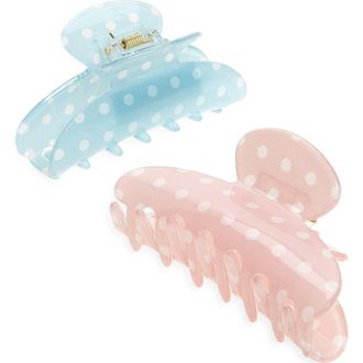 Tasha Assorted 2-Pack Polka Dot Claw Clips in Pink/blue at Nordstrom