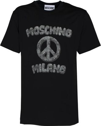 Moschino Zwart Carved Stones T-Shirt - Heren - T-shirts - Zwart - S - Katoen - Tops
