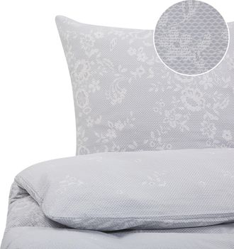 Beliani Conjunto De Fundas De Algod&oacute;n Gris Blanco Funda De Almohada Patr&oacute;n Floral 135 X 200 Cm Tradicional Elegante Dormitorio Morningside