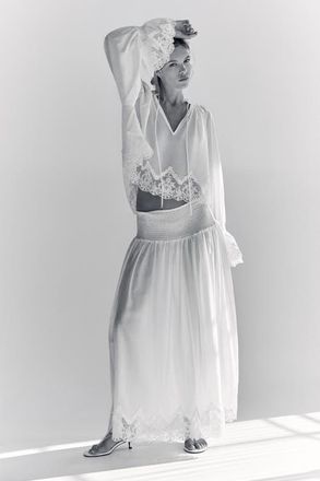 H&M Lace-trimmed Smocked Skirt in White at Nordstrom, Size X-Small