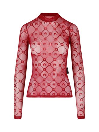 Marine Serre Red Semi-Transparent Monogram Fitted Top