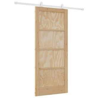 Berkfield Home Sliding Door with Hardware Set 86x198.5 cm Solid Wood Pine in Beige