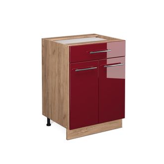 Vicco Mueble Bajo De Cocina Fame-line, Rojo Burdeos Alto Brillo, 60 Cm Con Caj&oacute;n, Sin Encimera Vicco