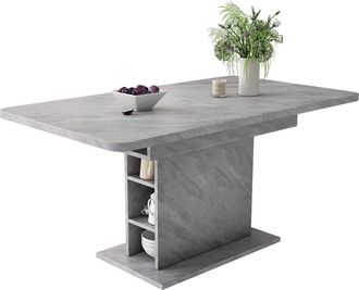STILVORA Mesa De Comedor Extensible Con Almacenaje, Mesa Rectangular Multifuncional De Tablero De Part&iacute;culas, Gris
