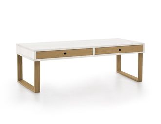 HOGAR 24 Mesa de centro de madera maciza natural, color blanco y encerado