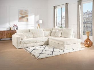 Vente-Unique Grande divano angolare destro in velluto a coste beige - MONDOVI