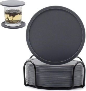 No Brand Juego De 12 Posavasos De Silicona Con Soporte - Posavasos De Vidrio - Juego De Posavasos - Alfombrilla Aislante Del Calor - Alfombrilla Anti-quemadura