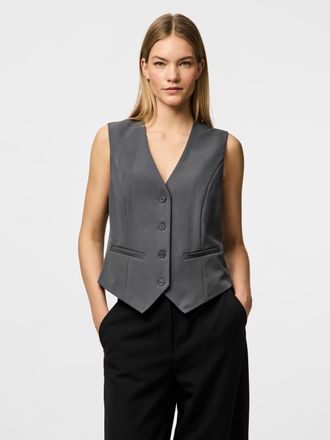 Pieces Anzugweste PIECES PCBOZZY VEST NOOS EXP BC, Damen, Gr. XS, grau (magnet), Web, Obermaterial: 88% Polyester, 12% Elasthan, unifarben, V-Ausschnitt, Wes