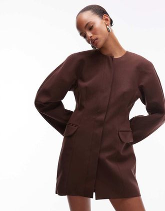 Asos Vestito blazer con maniche cocoon appariscenti color cioccolato-Marrone