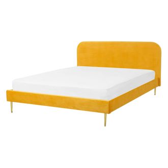 Beliani Beliani - Cama Con Somier De Terciopelo Amarillo Dorado 140 X 200 Cm Patas De Metal Flayat