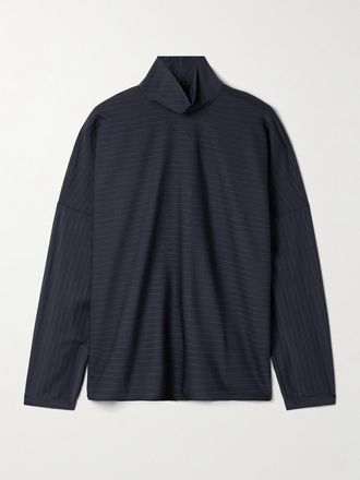Tibi Top A Collo Alto Gessato In Misto Lana Mier - Blu