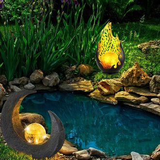 Globo Lighting Luce solare a led fiamma da esterno lampada solare da giardino lampada da giardino luna, IP44 batteria ricaricabile, sfera di vetro crepla nero, set