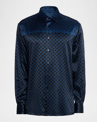 Stefano Ricci Mens Multi-Geometric Silk-Elastane Sport Shirt