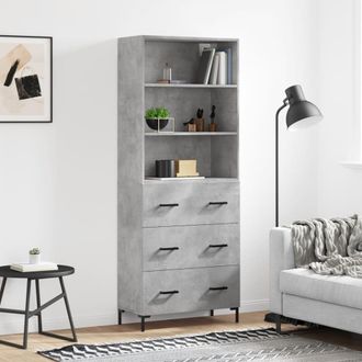 vidaXL Vidaxl - Aparador Alto Madera Contrachapada Gris Hormig&oacute;n 69,5x34x180 Cm