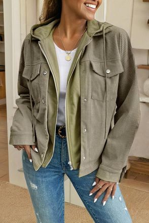 Azura Exchange Womens Waffle Knit Hooded Jacket - Sage Green - Size Small
