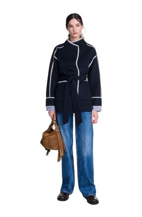 Maje Double-faced coat in Navy/white at Nordstrom, Size 40 Eu