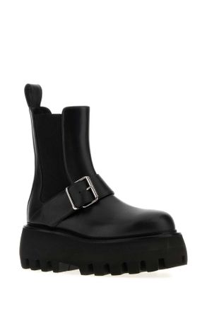Alexander McQueen Womens Black Leather Sofa Ankle Boots Calf Skin Stivali