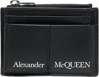 Alexander McQueen Zwarte leren portemonnee met logo print kaarthouder - Heren - Portefeuilles - Zwart - ONE Size - Leer - Accessoires