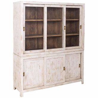 Wanderlust Deco Vitrina De Madera Artesanal Blanca 160x45x190h Cm