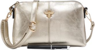 Generic Ladies Metallic Crossbody Handbag, Gold Bee Detail, Patent Leather, Adjustable Strap (Gold)