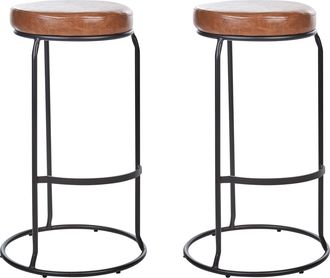 Beliani Conjunto De 2 Sillas De Bar De Piel Sint&eacute;tica Patas De Acero Negro Sin Reposabrazos Tapas De Patas Taburetes Comedor Marr&oacute;n Milroy