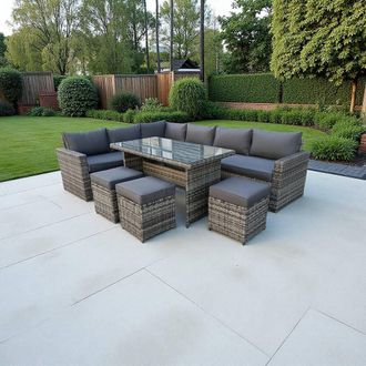Outdoor Living The Tarporley Grey 9 Seat Corner Rattan Dining Set - Fixed Table