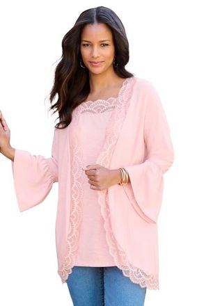 Roaman's Lace-Detailed Cardigan And Tank Set in Soft Blush at Nordstrom, Size 32