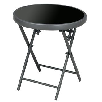 OUTSUNNY Round Folding Side Table w/ Imitation Marble Glass Top - Black | TJ Hughes