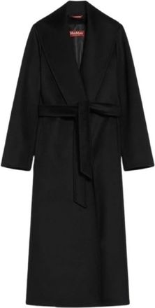 Max Mara Zwarte Wol Drap Ochtendjas Jas - Dames - Jas met riem - Zwart - S - Wol - Jassen