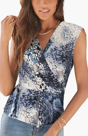 Lascana Wrap Look Top in Blue-Printed at Nordstrom, Size 10