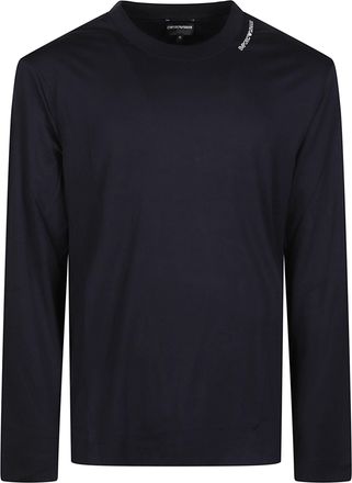 Emporio Armani Embroidered Logo Relaxed-Fit Black Long-Sleeve T-Shirt