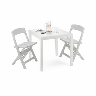 Dmora Dmora - Conjunto De Sal&oacute;n De Exterior Falconara, Para Exterior O Interior, Mesa Cuadrada Con 2 Sillas Plegables, Fabricado En Italia, Color Blanco