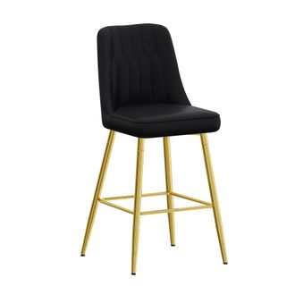STILVORA Lote De 2 Taburetes De Bar Con Respaldo Y Reposapi&eacute;s Para Isla De Cocina Y Barra, Metal Y Piel Sint&eacute;tica, Negro Y Dorado