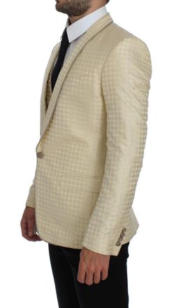 Dolce & Gabbana Mens Beige Polka Dot Silk 2 Piece Blazer Polyester Clothing