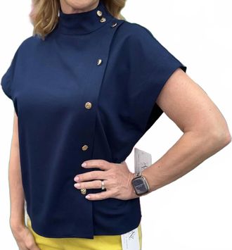 Entro Solid Cap Sleeve Mock Neck Top In Navy