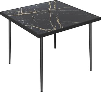 OUTSUNNY Outdoor Dining Table for 4 with Marble Effect Tempered Glass Top Black | TJ Hughes