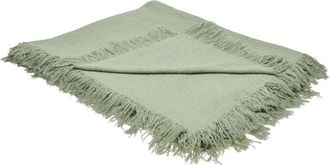 Beliani Colcha Decorativa Manta Para Cama Con Flecos De Algod&oacute;n 200 X 220 Cm Verde Yerbent