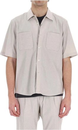 Herno Katoenen overhemd met reli&euml;f- korte mouwen - Heren - Korte mouwen Overhemden - Beige - XL - Katoen - Overhemden