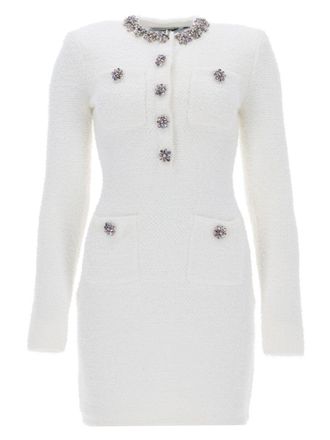 Self Portrait Textured Jewel Buttons Fitted Mini Dress